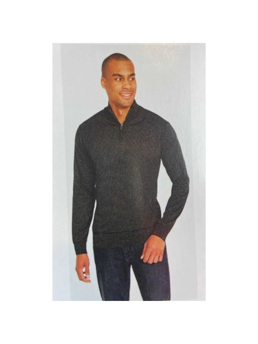 ROBERT GRAHAM Long Sleeve Quarter Zip Neck Shirt Sweater In Dark Grey